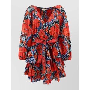 Ulla Johnson Floral Tiered Ruffle Mini Dress Cotton Belted Miranda Size 12